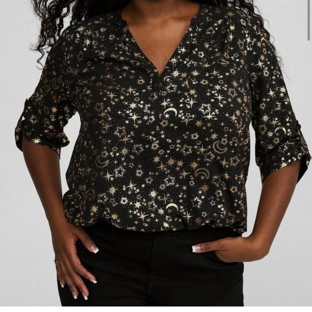 Black and Gold Star Print Women's Top